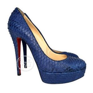 Christian Louboutin Blue Python Bianca Platform Pumps Size 37.5 Snakeskin Snake